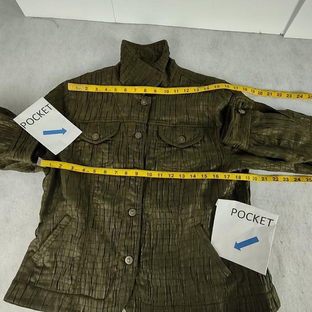 Ruby Rd. Women's Olive Green Crinkle Textured Lightweight Jacket - Size 12 - Picture 8 of 13